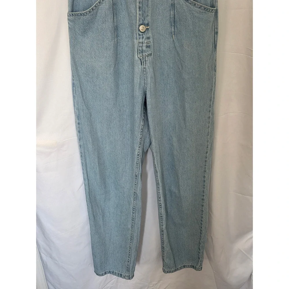 Free People We the Free Marci Denim Jumpsuit Light Wash Blue Utility M Pockets